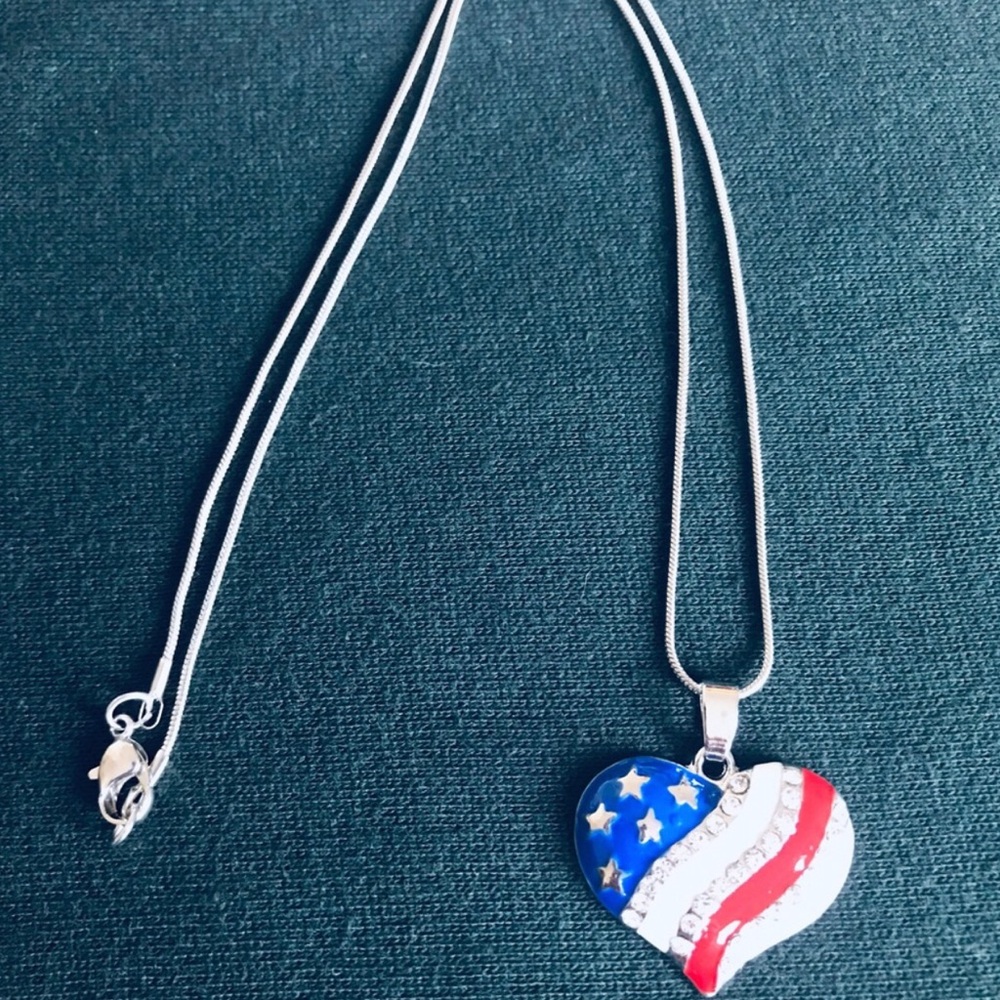 Patriotic Heart Pendant Necklace - Red, White & Blue